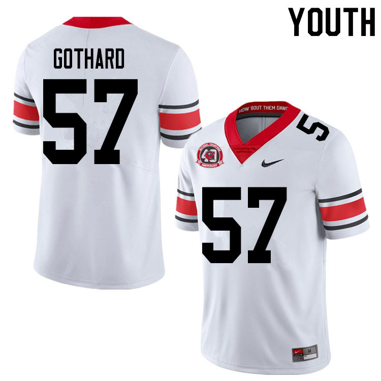 Georgia Bulldogs Youth Daniel Gothard #57 White 2020 1980 National Champions 40th Anniversary Stitched College UGA Football Jersey 23JU016NG